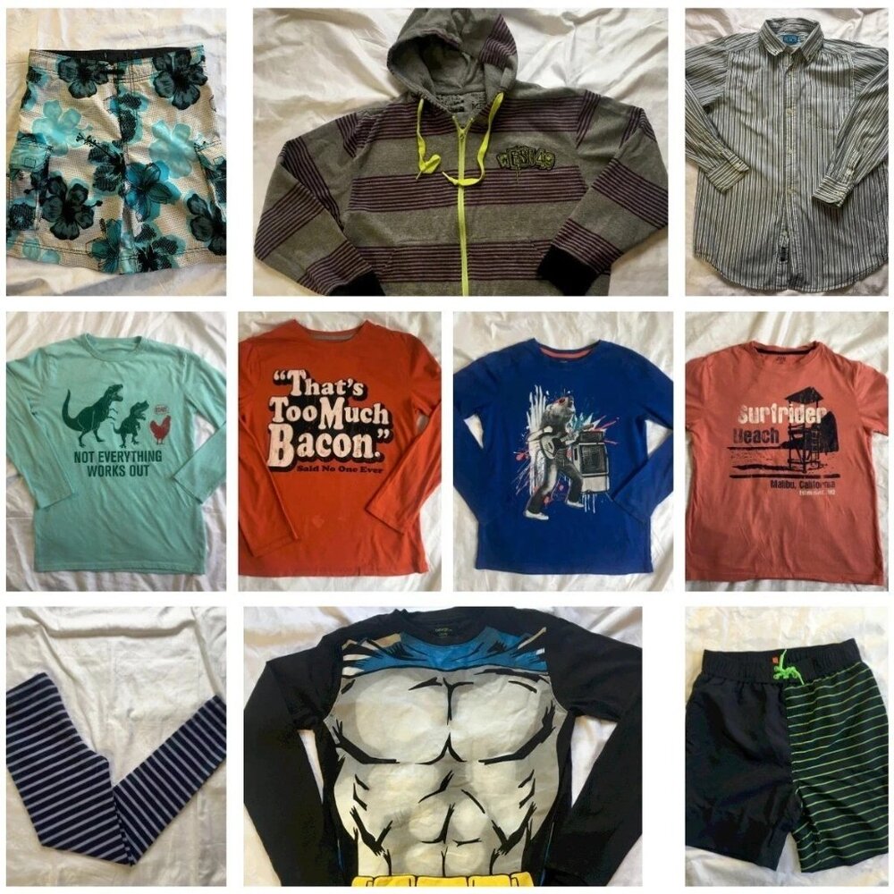 Boys Size 14 Mixed Lot of 7 pcs Dress Shirt T-Shirt Pajamas Swimsuit School